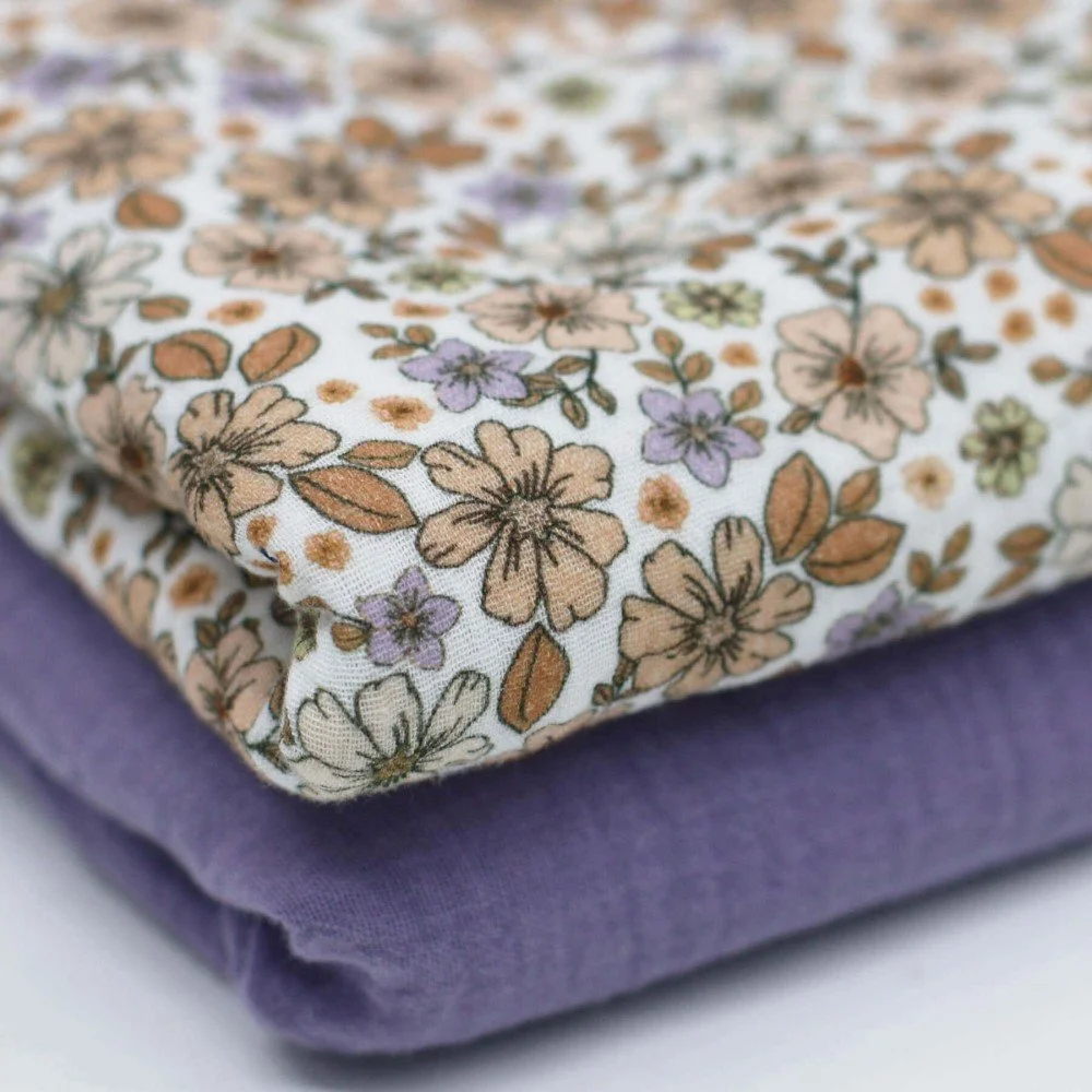 Double Gauze Fabric Digital Print - Summer Flower Pastel Lilac Double Gauze Fabric Digital Print - Summer Flower Pastel Lilac