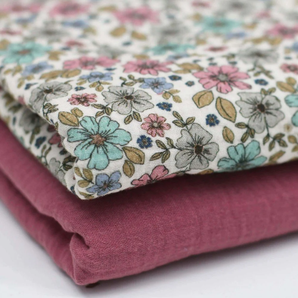 Double Gauze Fabric Digital Print - Summer Flower Vintage Pink Double Gauze Fabric Digital Print - Summer Flower Vintage Pink