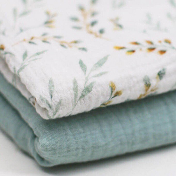 Tissu Double Gaze Impression Numérique - Branche De Saule - (Tissu Enfant)