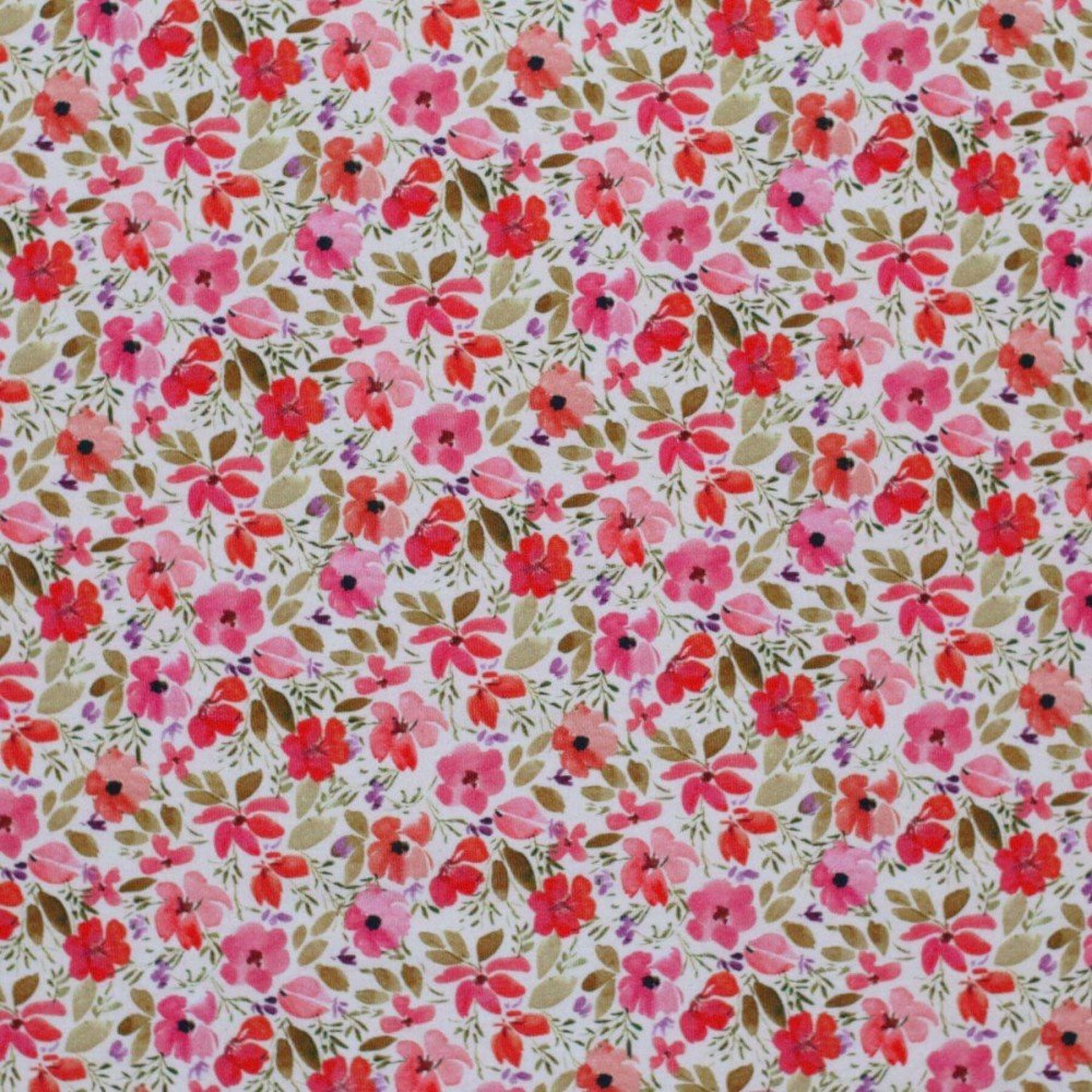 Bomuldjersey Digital Print - Rød Æbleblomst