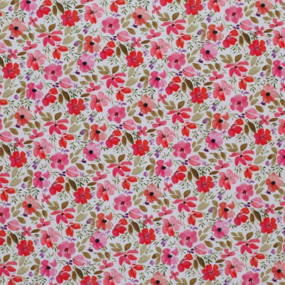Jersey Cotton Fabric Digital Print - Red Apple Blossom - (Jersey Cotton Fabric Digital Print)