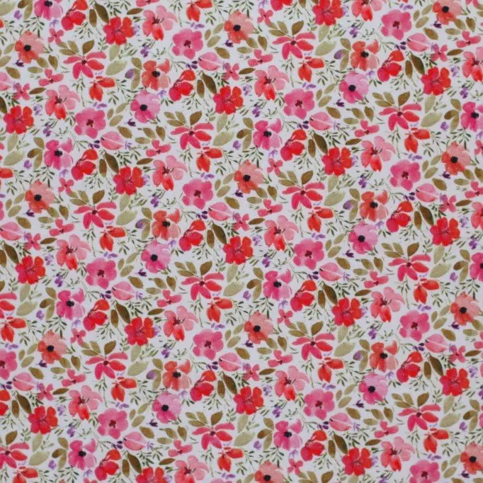 Jersey Di Cotone Stampa Digitale - Fiore Di Melo Rosso - (Jersey Di Cotone Digitale Stampata)