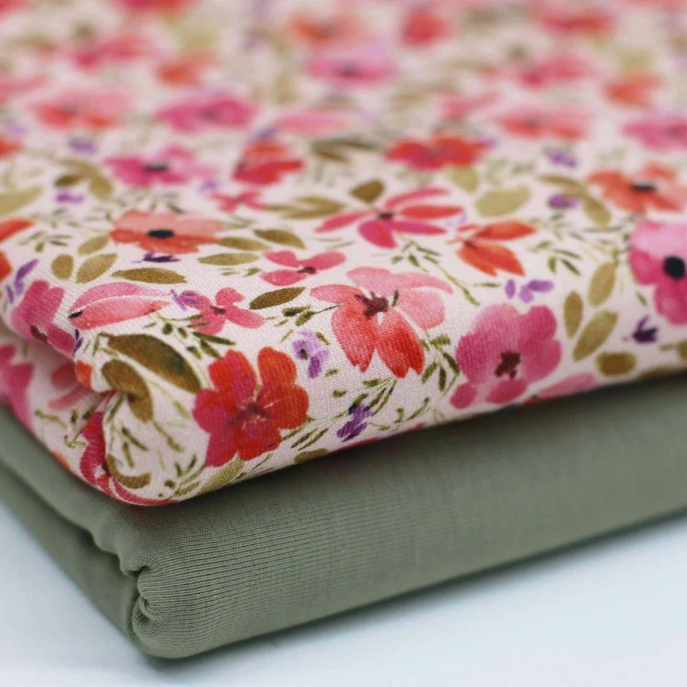 Jersey Cotton Fabric Digital Print - Red Apple Blossom - (Jersey Cotton Fabric Digital Print)