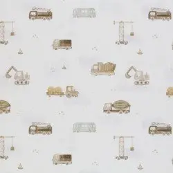 Cotton Poplin Digital Print - Construction Vehicles Ecru