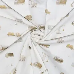Cotton Poplin Digital Print - Construction Vehicles Ecru