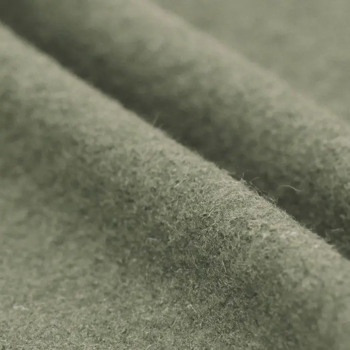 Tissu Lainage Foulé Vert Olive - (Tissu Laine Bouillie)