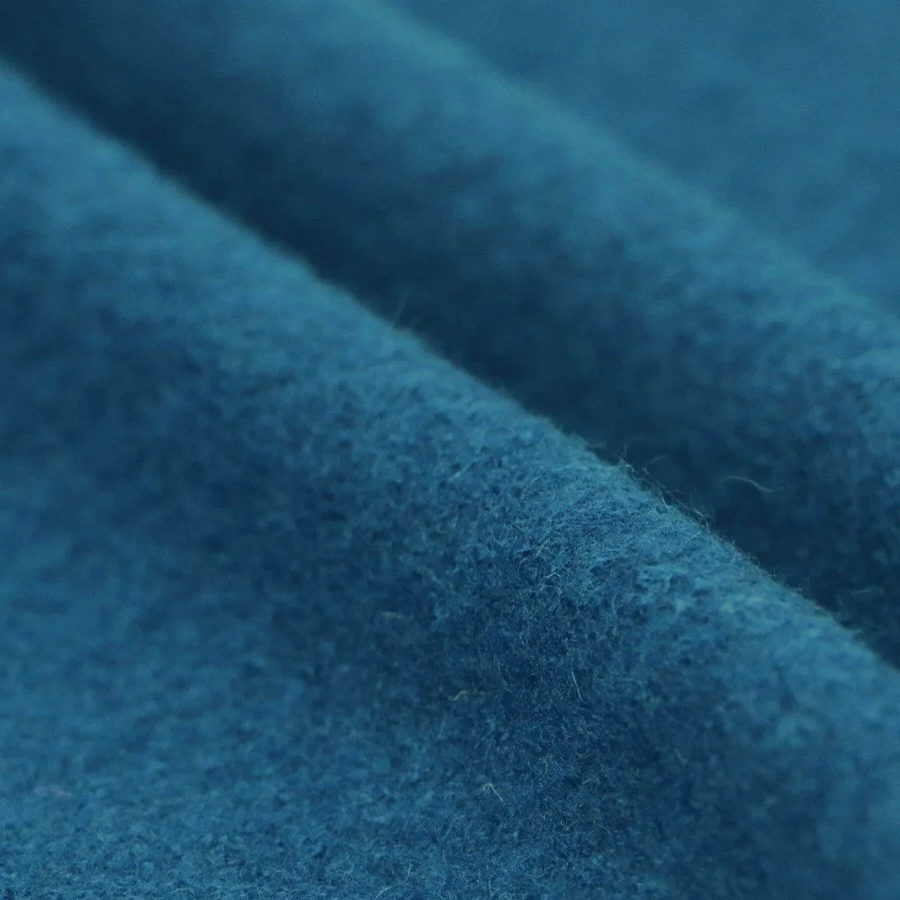 Tessuto Loden Follato Di Lana Petrolio Blu