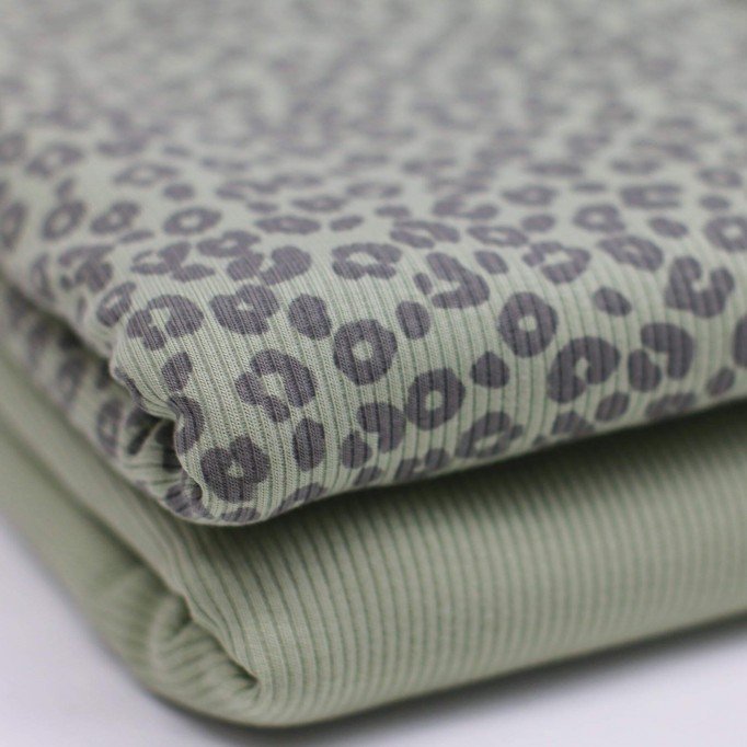 Tessuto Jersey Di Cotone Costine Stampato - Leopardato Verde Polveroso - (Jersey Tessuti)