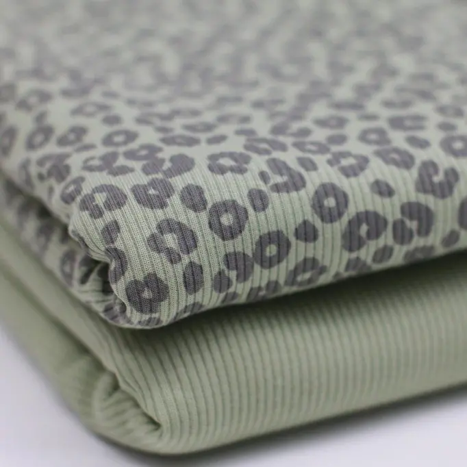 Rib Jersey Strikstof Muster - Leopardtryk Dusty Grøn - (Jerseystoffer)