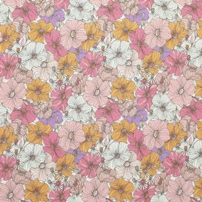 Bomuldjersey Digital Print - Blomsterblomst Lilla | Rijs Textiles Bomuldjersey Digital Print - Blomsterblomst Lilla - (Bomuldjersey Digitaltryk)