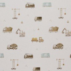 Rippstrick Jersey Stoff - Baufahrzeuge Beige