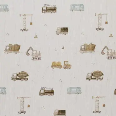Rib Knit Jersey Fabric - Construction Vehicles Beige | Rijs Textiles Rib Knit Jersey Fabric - Construction Vehicles Beige - (Jersey Fabrics)