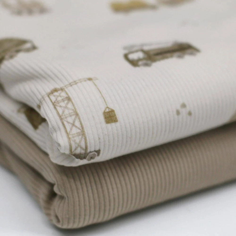 Rib Jersey Stof - Bouwvoertuigen Beige