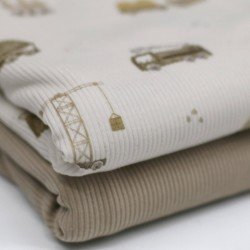 Rib Jersey Stof - Bouwvoertuigen Beige
