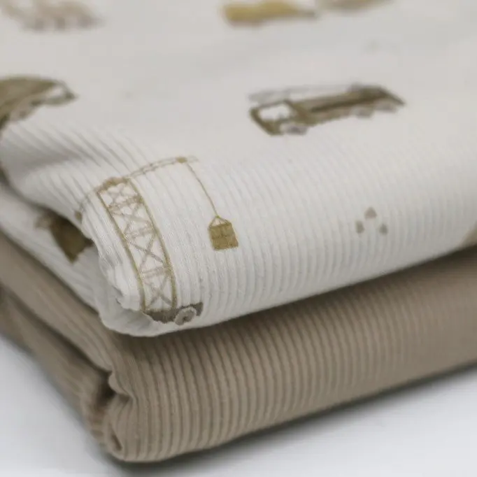 Rippstrick Jersey Stoff - Baufahrzeuge Beige | Rijs Textiles Rippstrick Jersey Stoff - Baufahrzeuge Beige - (Jersey Stoffe)