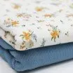 Rippstrick Jersey Stoff - Blumenstrauß Orange Blau - (Jersey Stoffe)