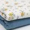 Rib Knit Jersey Fabric - Flower Bouquet Orange Blue - (Jersey Fabrics)