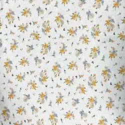 Tessuto Jersey Di Cotone Costine - Bouquet Di Fiori Arancio Blu Tessuto Jersey Di Cotone Costine - Bouquet Di Fiori Arancio Blu