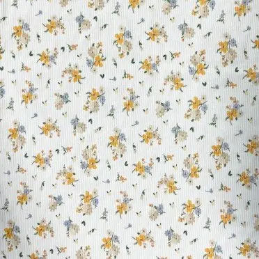 Rib Knit Jersey Fabric - Flower Bouquet Orange Blue - (Jersey Fabrics)