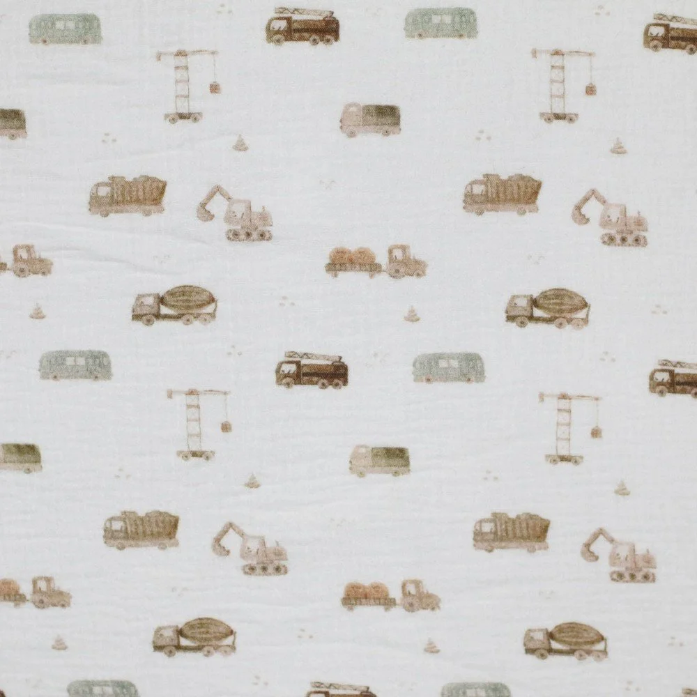 Double Gauze Fabric Digital Print - Construction Vehicles Double Gauze Fabric Digital Print - Construction Vehicles