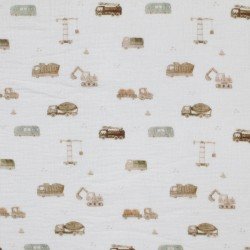 Double Gauze Fabric Digital Print - Construction Vehicles