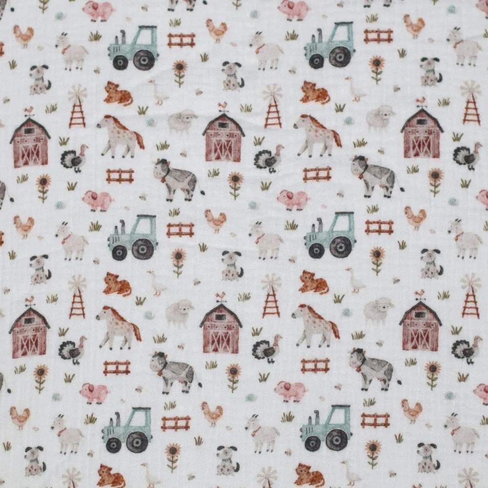 Double Gauze Fabric Digital Print - Farm Life Double Gauze Fabric Digital Print - Farm Life