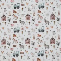 Tissu Double Gaze Impression Numérique - La Vie À La Ferme Tissu Double Gaze Impression Numérique - La Vie À La Ferme