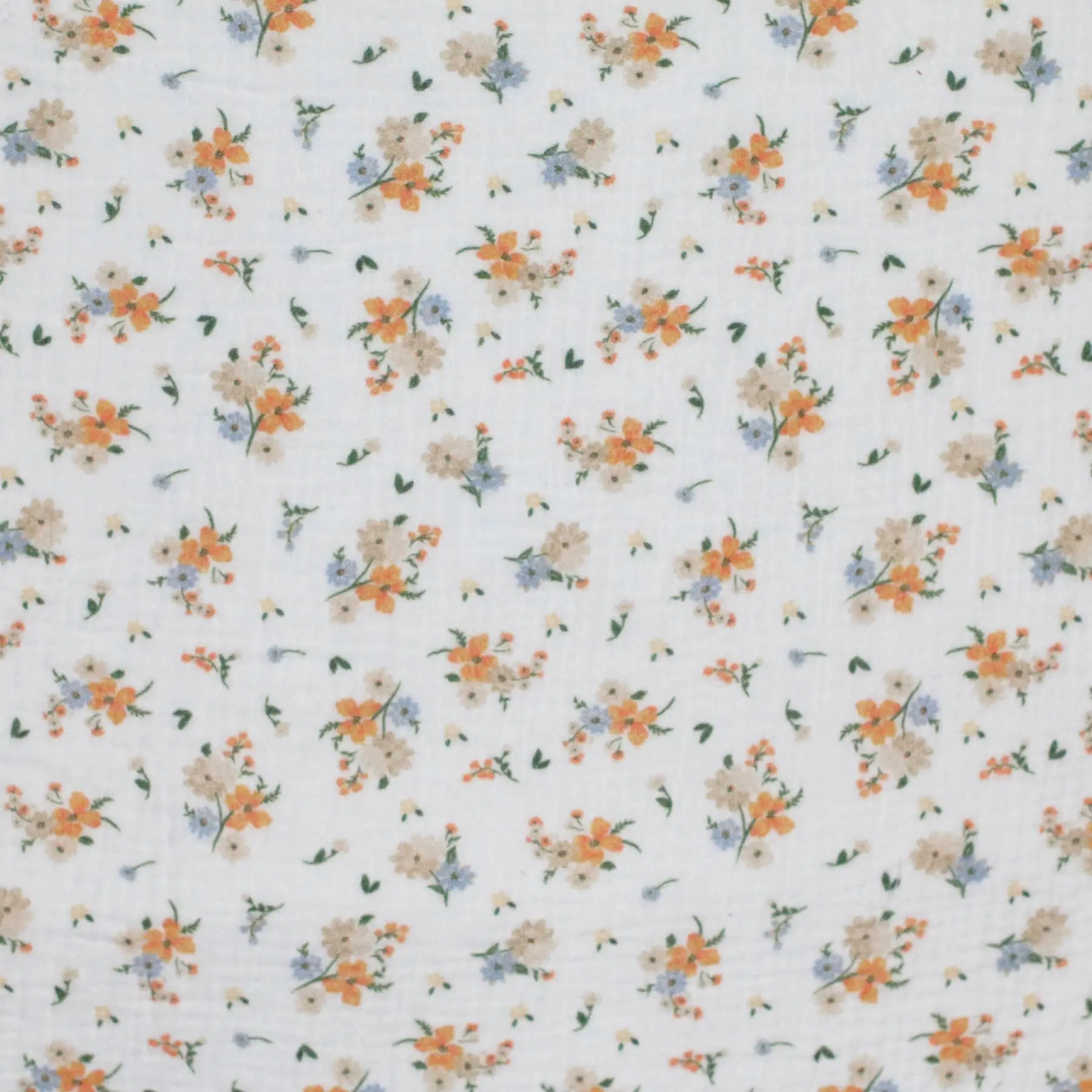 Hydrofiel Stof Digitale Print - Bloemboeket Oranje Blauw