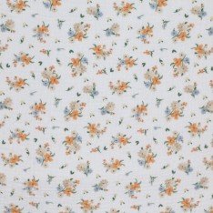 Double Gauze Fabric Digital Print - Flower Bouquet Orange Blue