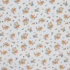 Double Gauze Fabric Digital Print - Flower Bouquet Orange Blue Double Gauze Fabric Digital Print - Flower Bouquet Orange Blue