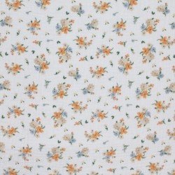 Double Gauze Fabric Digital Print - Flower Bouquet Orange Blue