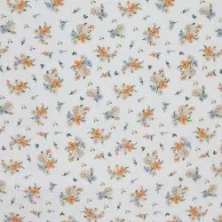 Double Gauze Fabric Digital Print - Flower Bouquet Orange Blue Double Gauze Fabric Digital Print - Flower Bouquet Orange Blue