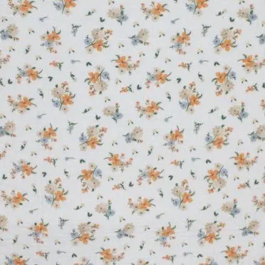 Tessuto Doppia Garza Stampa Digitale - Bouquet Di Fiori Arancio Blu - (Tessuti Bambini)