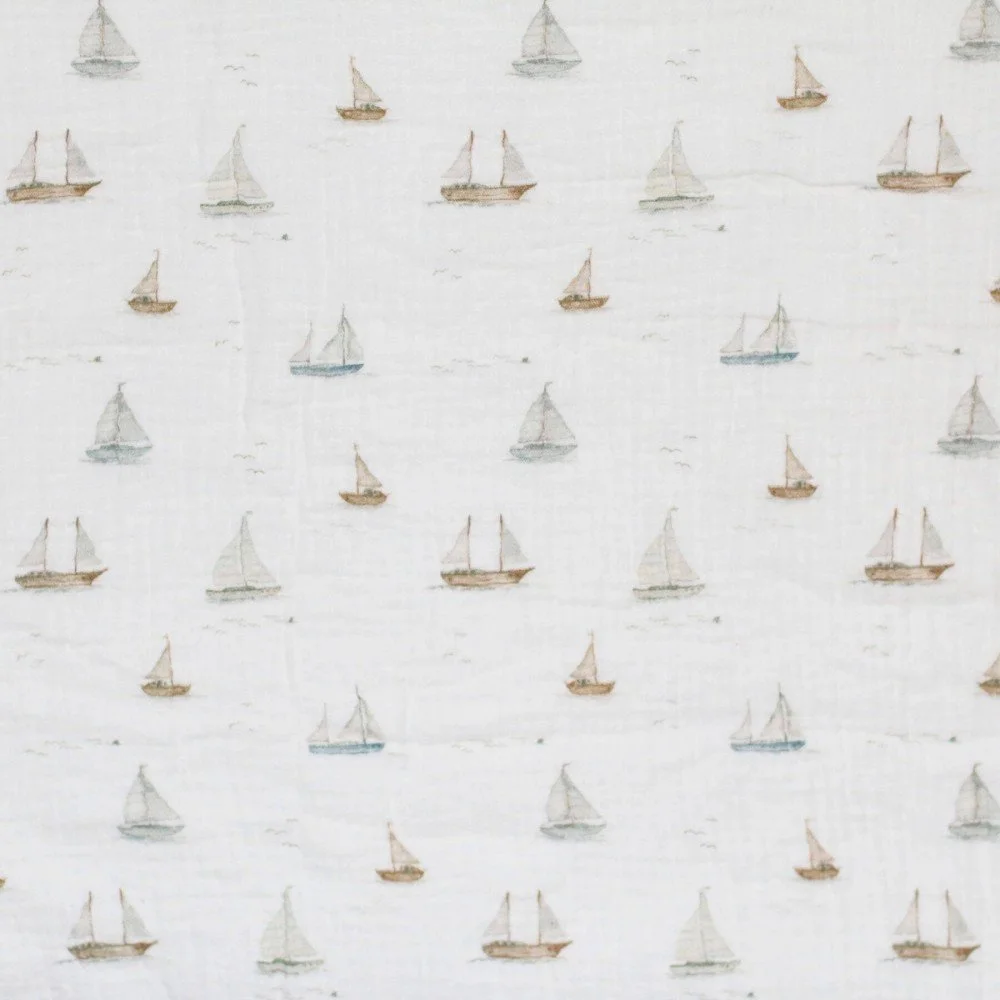 Double Gauze Fabric Digital Print - Sailboats Double Gauze Fabric Digital Print - Sailboats