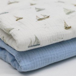 Double Gauze Fabric Digital Print - Sailboats
