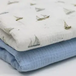 Double Gauze Fabric Digital Print - Sailboats Double Gauze Fabric Digital Print - Sailboats