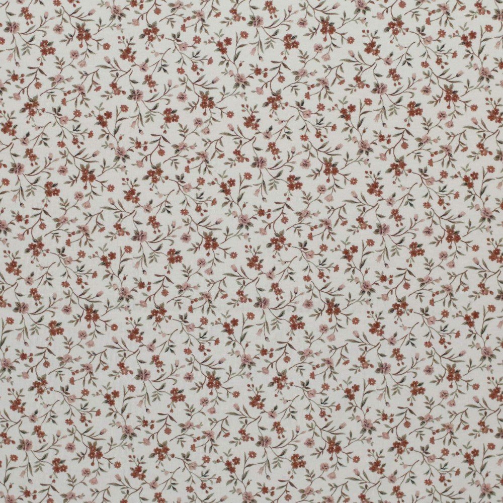 Bomuldjersey Digital Print - Beige Romantisk Blomst