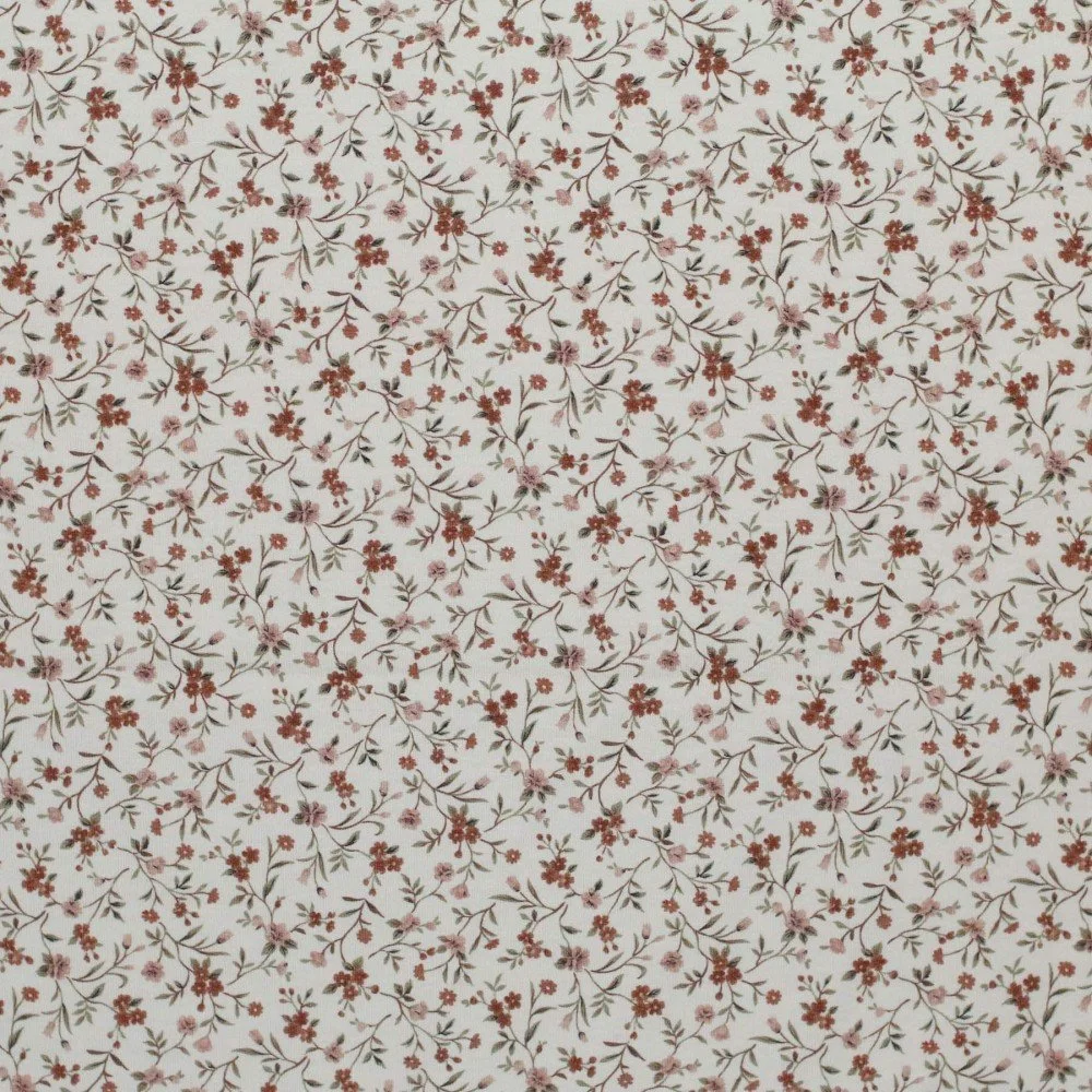 Jersey Katoen Digitale Print - Beige Romantische Bloem