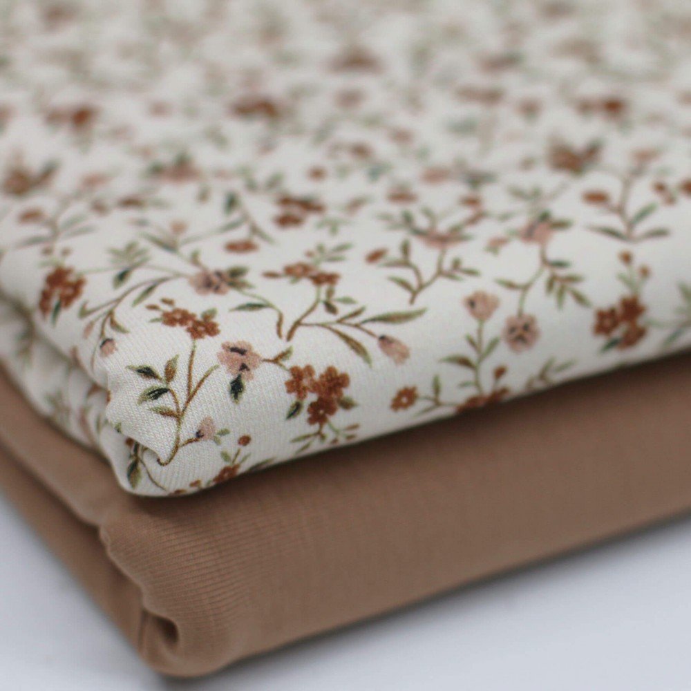 Bomuldjersey Digital Print - Beige Romantisk Blomst