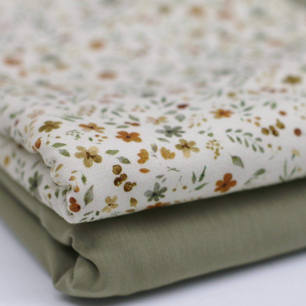 Bomuldjersey Digital Print - Blomster Collage Beige