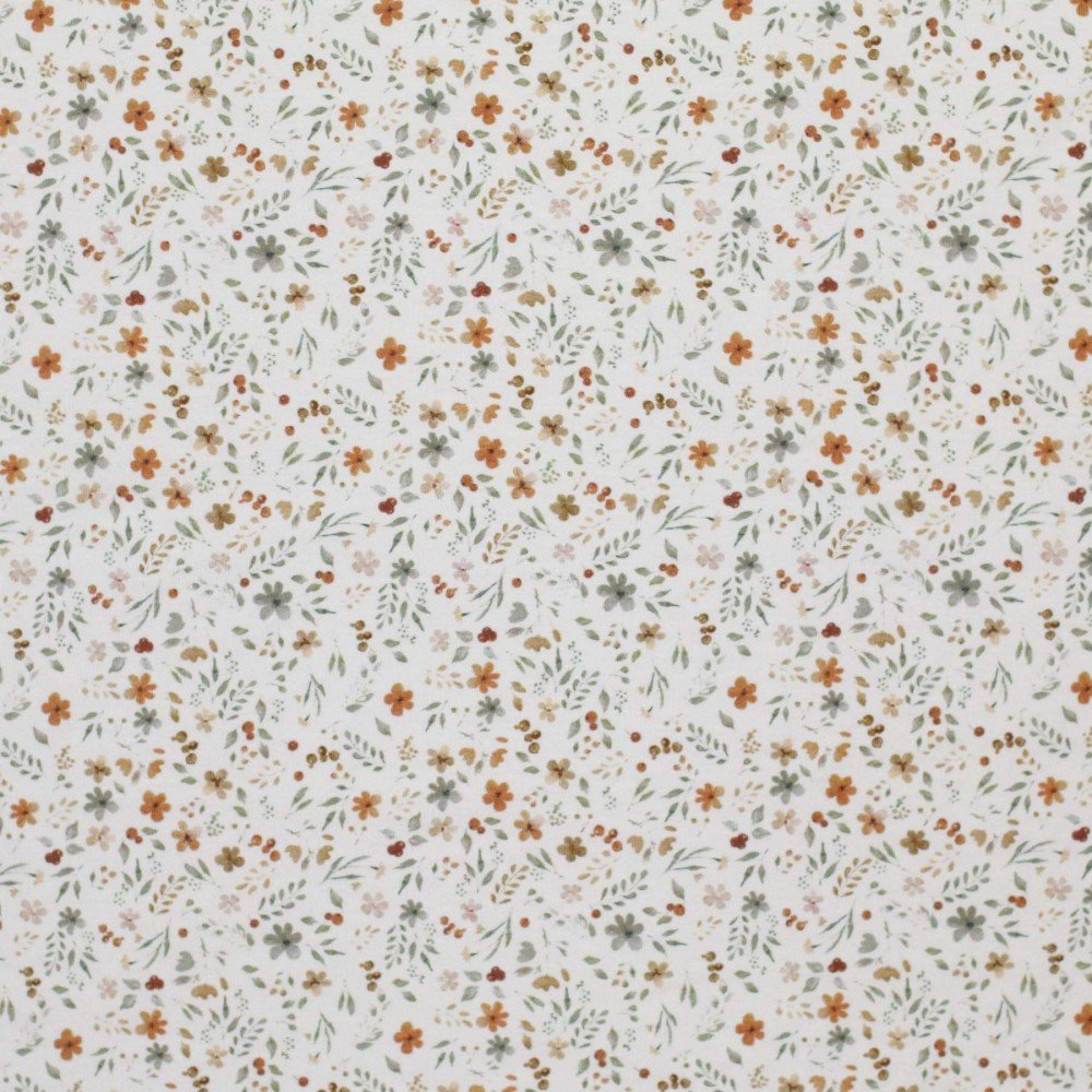 Bomuldjersey Digital Print - Blomster Collage Beige