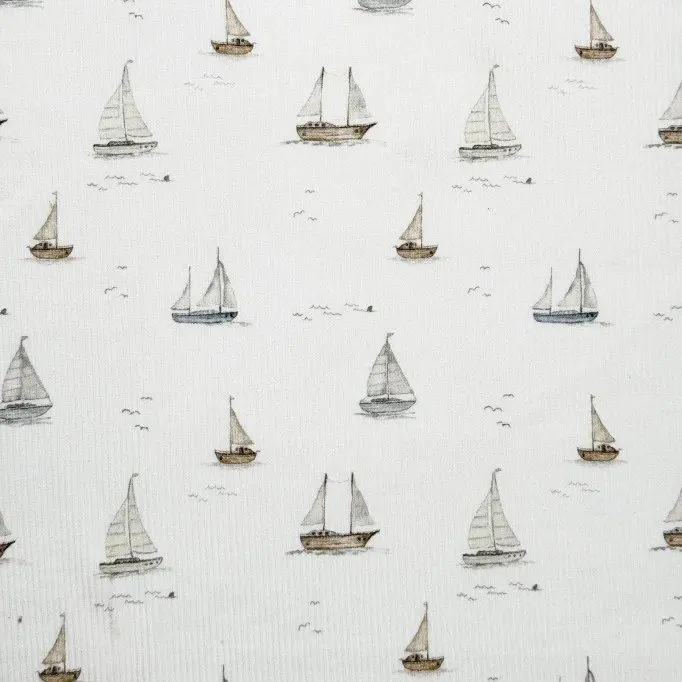Rib Knit Jersey Fabric - Sailboats | Rijs Textiles Rib Knit Jersey Fabric - Sailboats - (Jersey Fabrics)