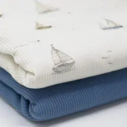 Tessuto Jersey Di Cotone Costine - Barche a Vela Tessuto Jersey Di Cotone Costine - Barche a Vela