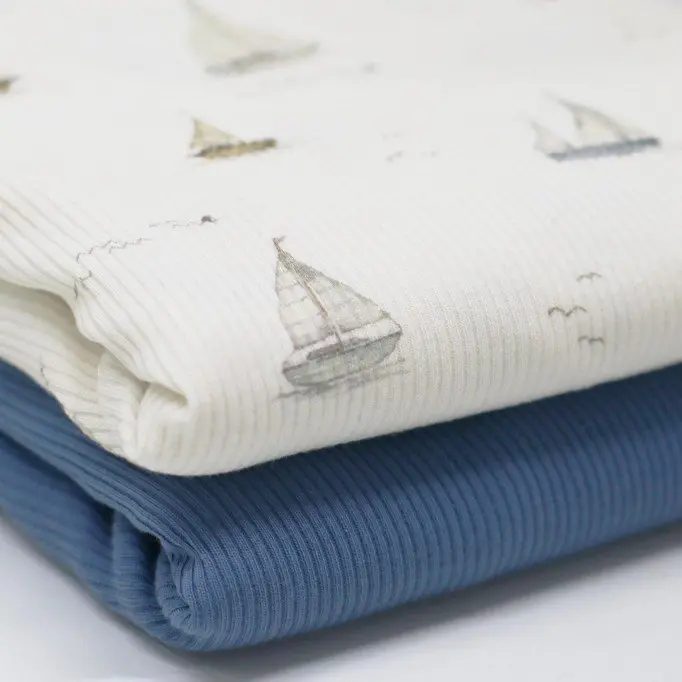 Rib Knit Jersey Fabric - Sailboats | Rijs Textiles Rib Knit Jersey Fabric - Sailboats - (Jersey Fabrics)