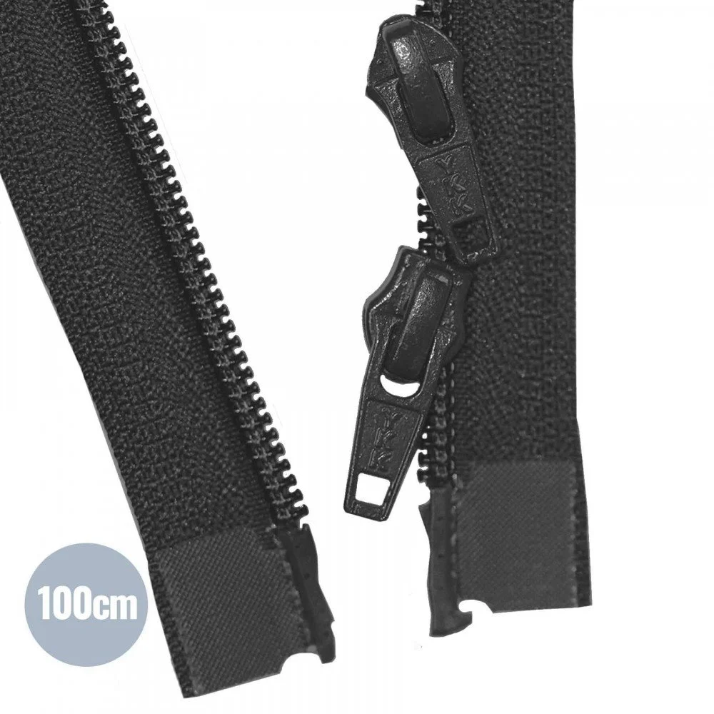 Dubbel Deelbare Spiraal Rits YKK Zwart (580) 100CM Nylon