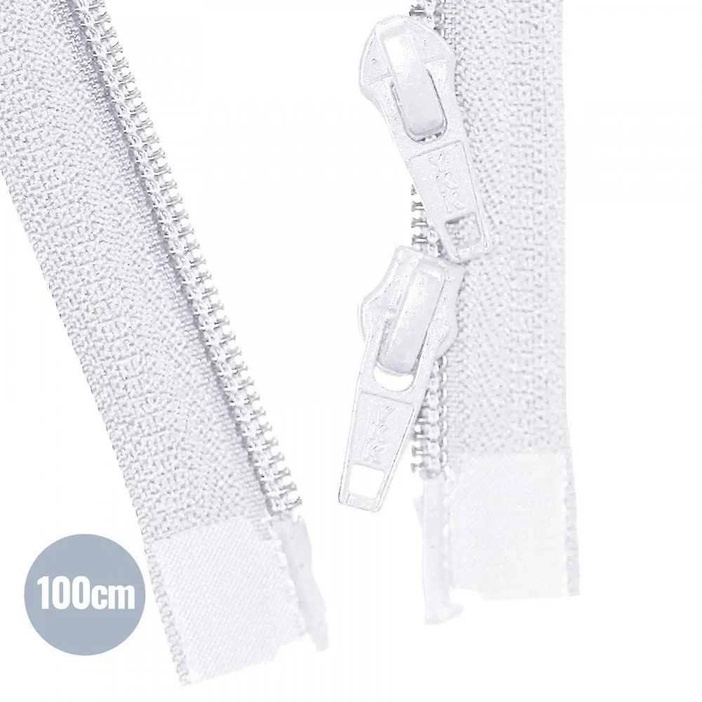 Dubbel Deelbare Spiraal Rits YKK Wit (501) 100CM Nylon