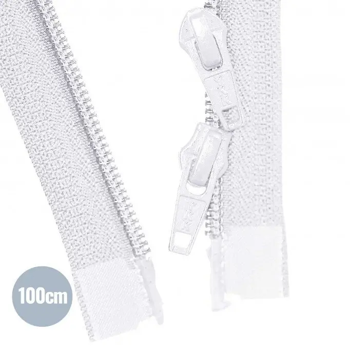 Two-Way Spiral Zipper YKK White 100CM Nylon - (Zippers YKK)