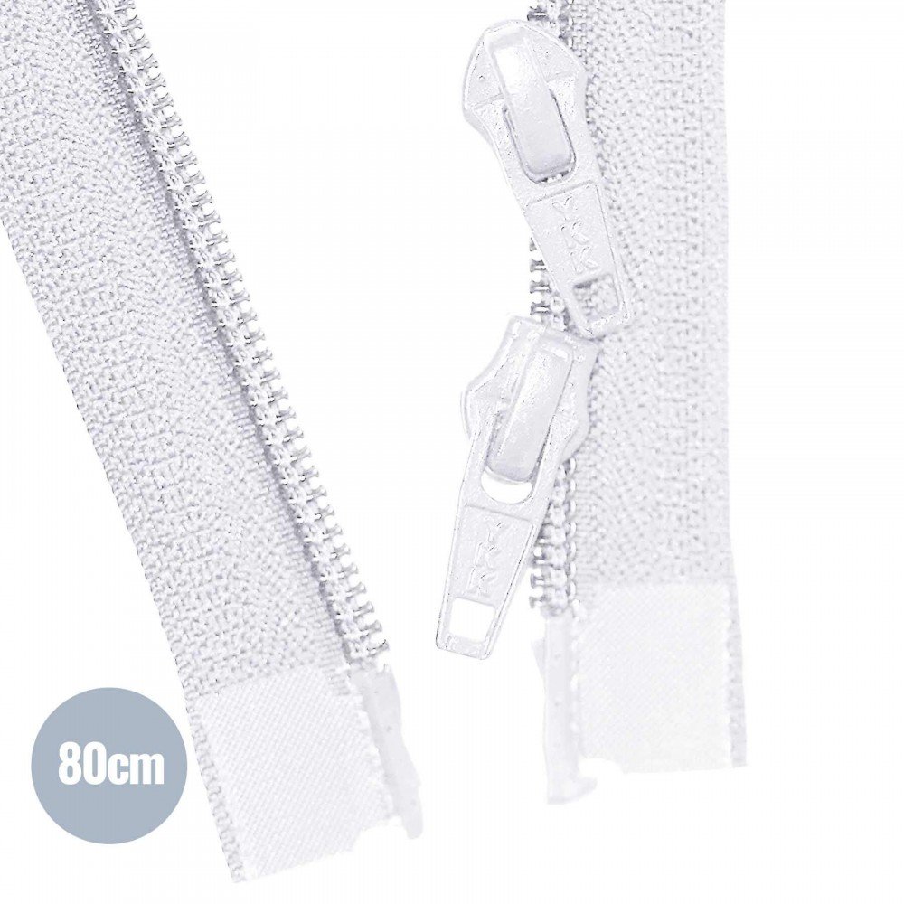 To-Vejs Delbare Spiral Lynlåse YKK Hvid (501) 80CM Nylon