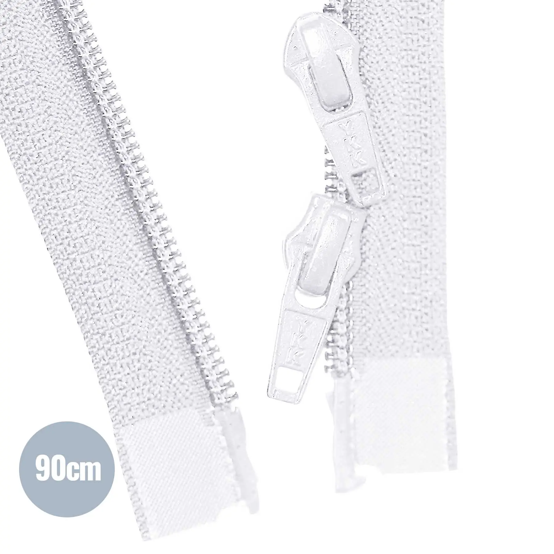 Dubbel Deelbare Spiraal Rits YKK Wit (501) 90CM Nylon