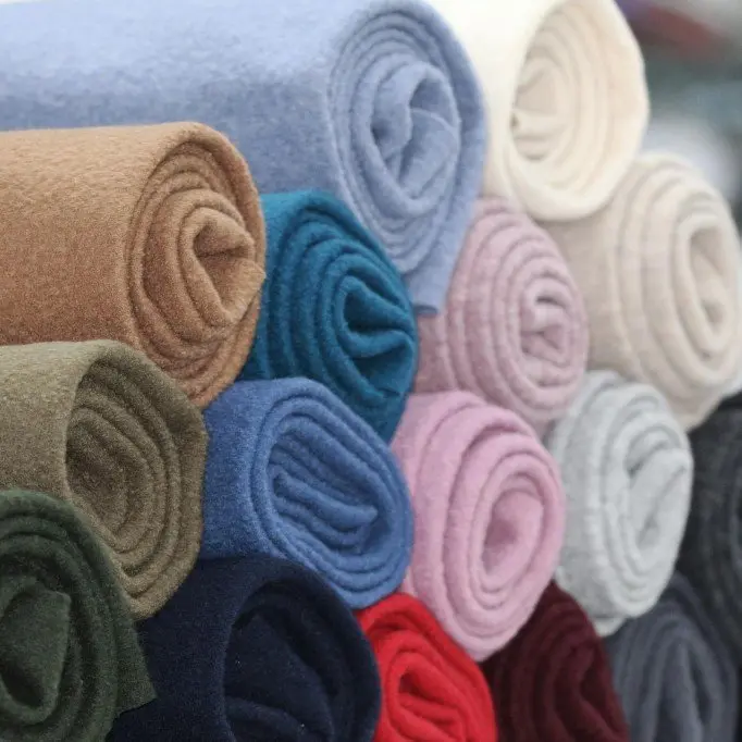 Tissu Lainage Foulé Vert Olive - (Tissu Laine Bouillie)